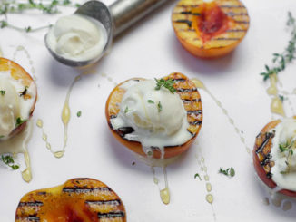 Grilled Peaches with Ice Cream, Honey and Thyme - Food & Nutrition Magazine - Stone Soup