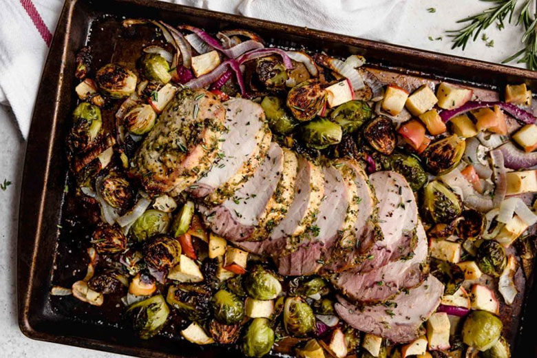 One-Pan Pork Loin with Brussels and Apples - Food & Nutrition Magazine - Stone Soup
