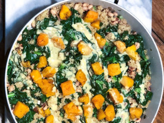 Hearty Vegetable and Quinoa Skillet with Lemon Tahini Dressing - Food & Nutrition Magazine - Stone Soup