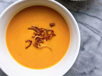 Roasted Sweet Potato and Carrot Soup with Crispy Shallots - Food & Nutrition Magazine - Stone Soup
